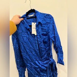 Long sleeve fake wrap dress from Zara. Cobalt blue, size L.